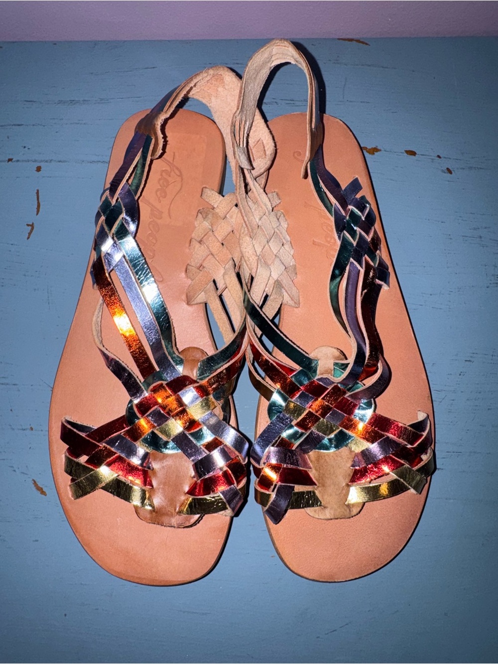 Free People Metallic Multi-Tone Braided Leather Sandals